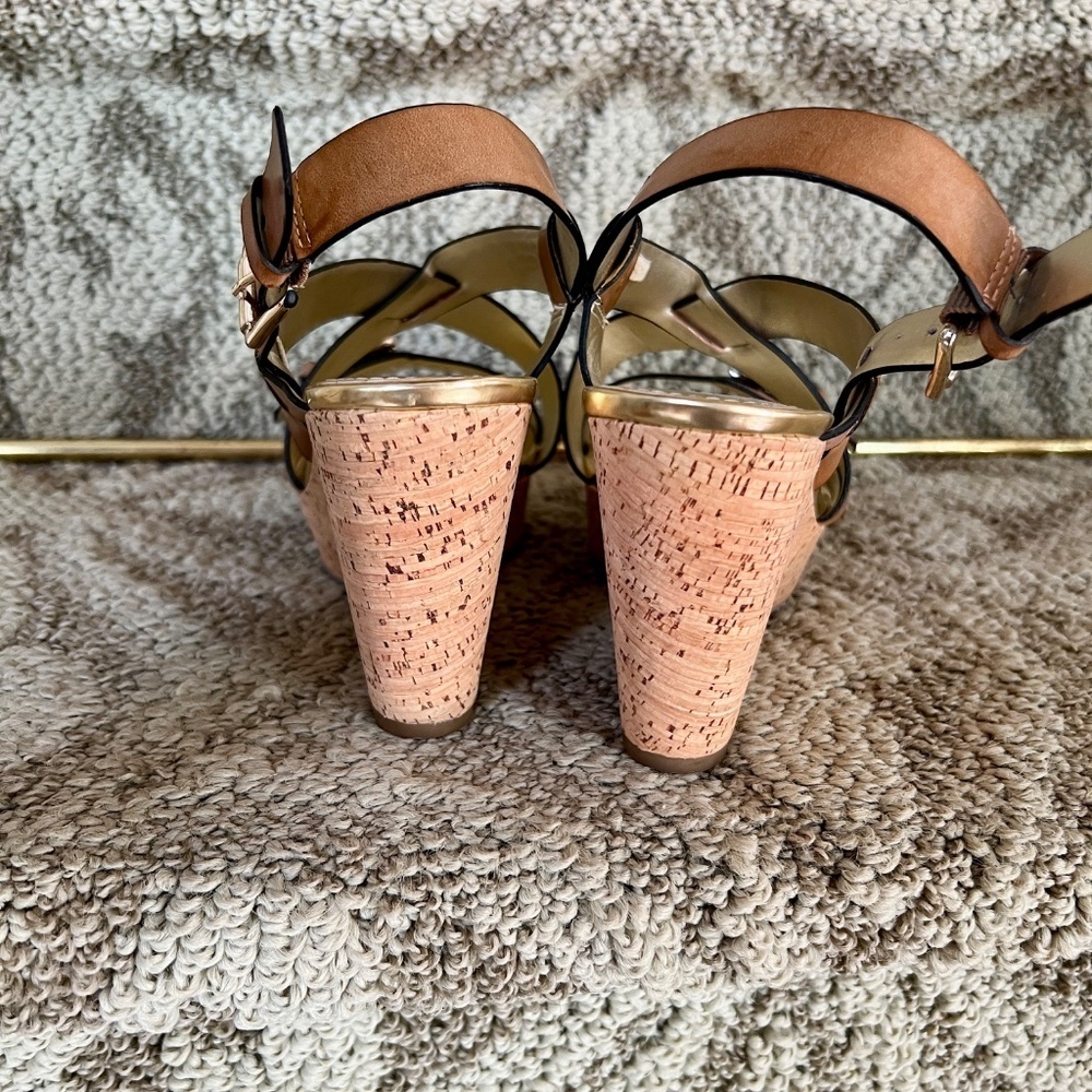 EUC Marc Fisher Gilon Brown Leather & Cork Platform Wedge Heel Sandals Size‎ 6 M - Picture 7 of 8